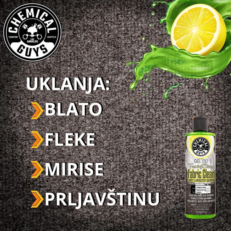 Fabric Clean šampon uklanja blato, fleke, mirise i prljavštinu sa tkanina.